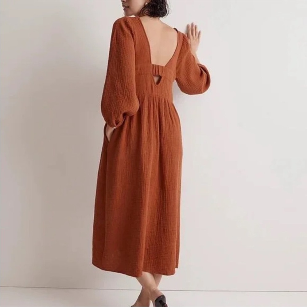 Madewell Lightspun V-Neck Midi Dress Burnt Clay Size XS
